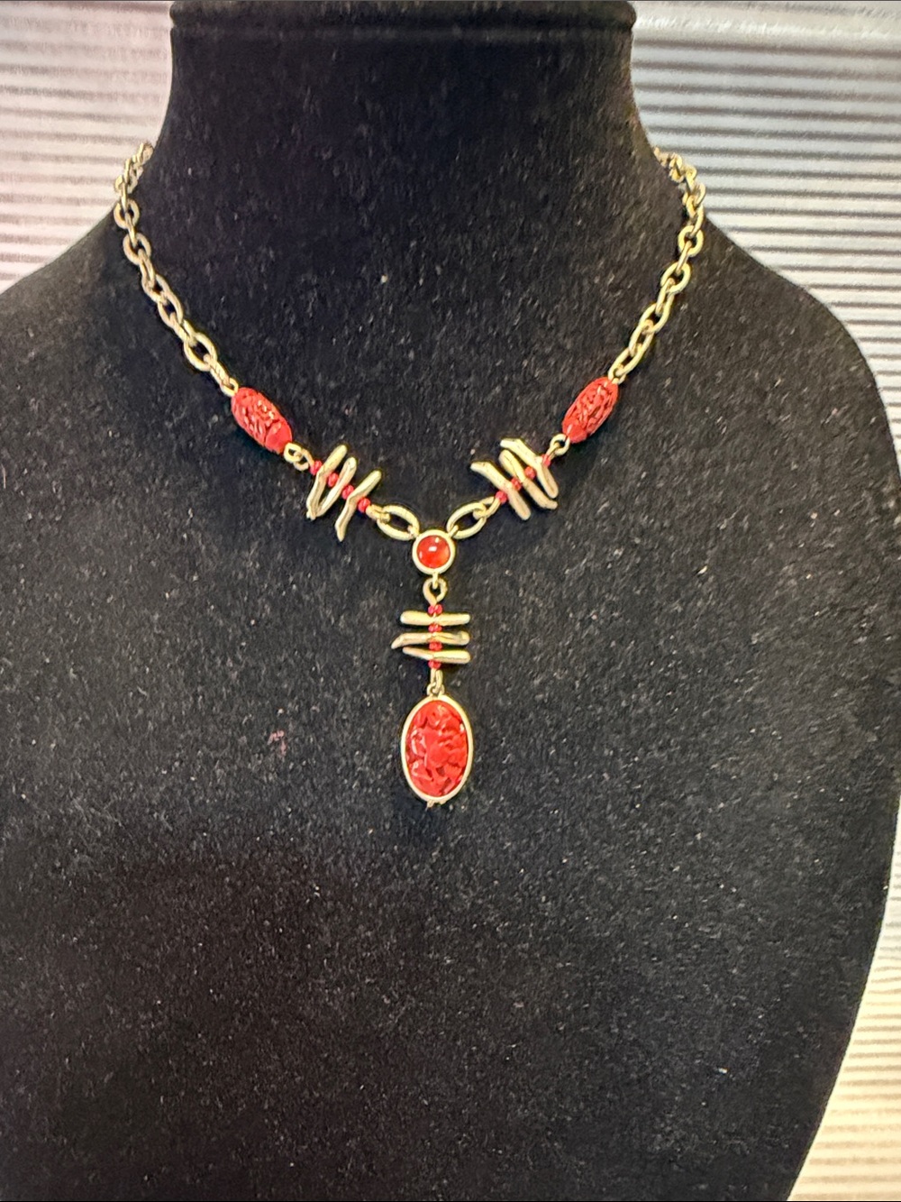 Liz Claiborne Gold-Tone Necklace with Red Carved Pendants - Women Jewelry